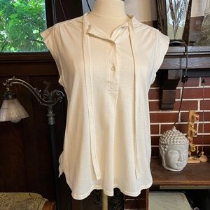 Vintage Jones New York White Cotton Blouse w/Bow Collar Size M